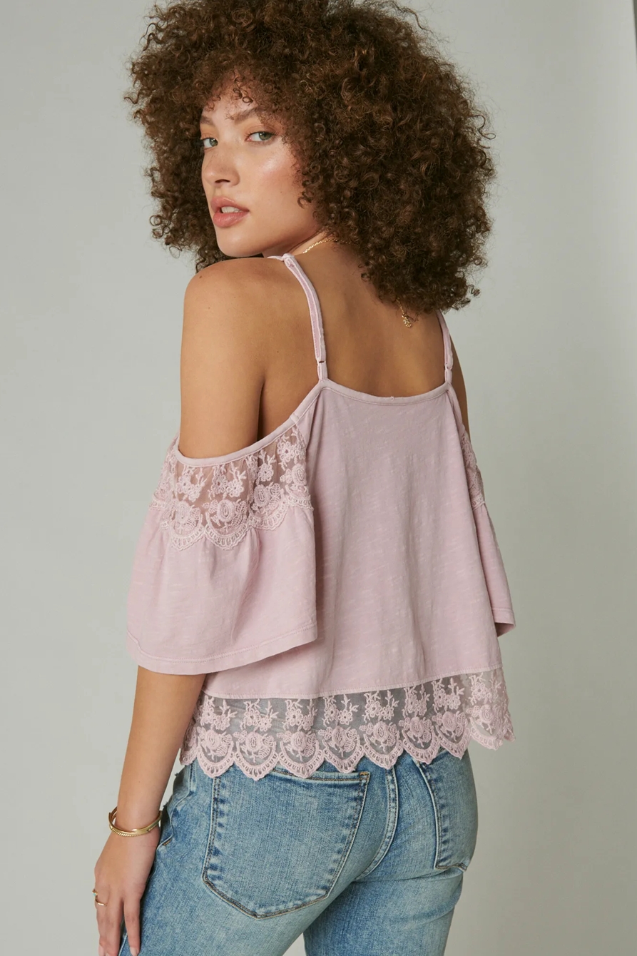 EMBOIDERED LACE COLD SHOULDER TOP, image 3