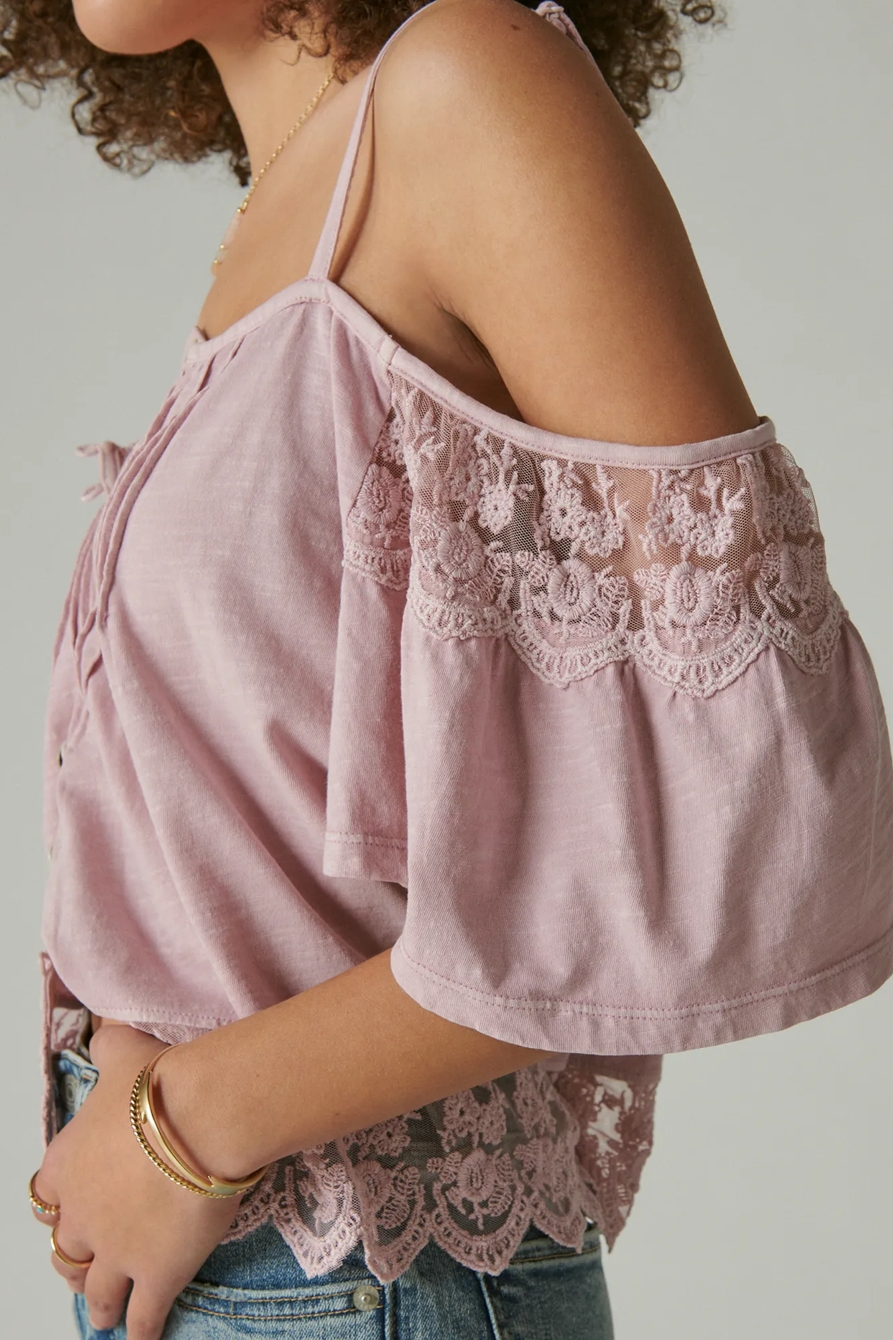 EMBOIDERED LACE COLD SHOULDER TOP, image 4