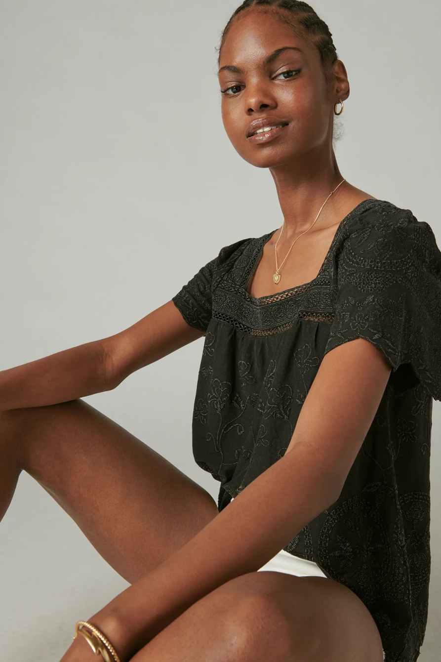 EMBROIDERED FLUTTER SLEEVE TOP, image 2