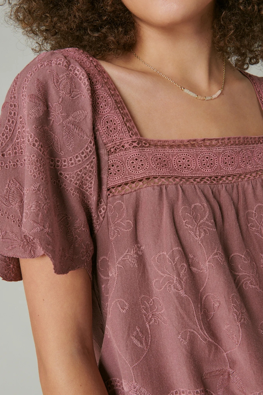 EMBROIDERED FLUTTER SLEEVE TOP, image 2