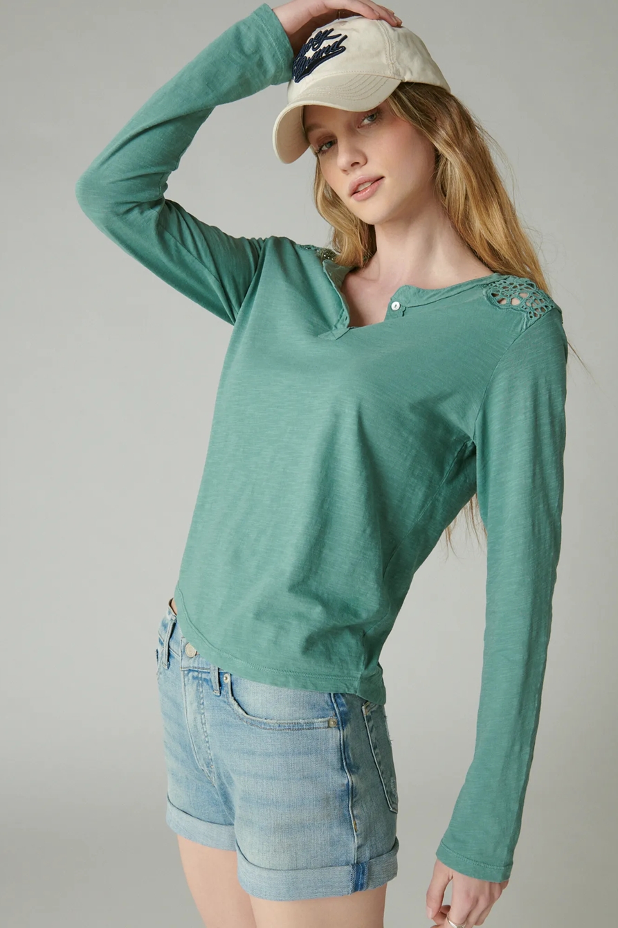 LONG SLEEVE CUTWORK HENLEY, image 3