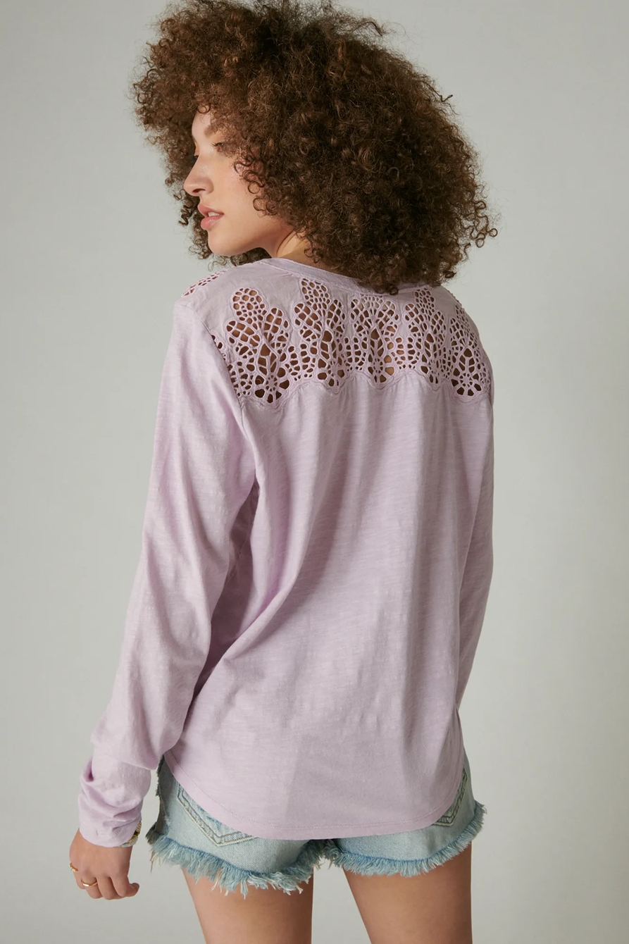 LONG SLEEVE CUTWORK HENLEY, image 3