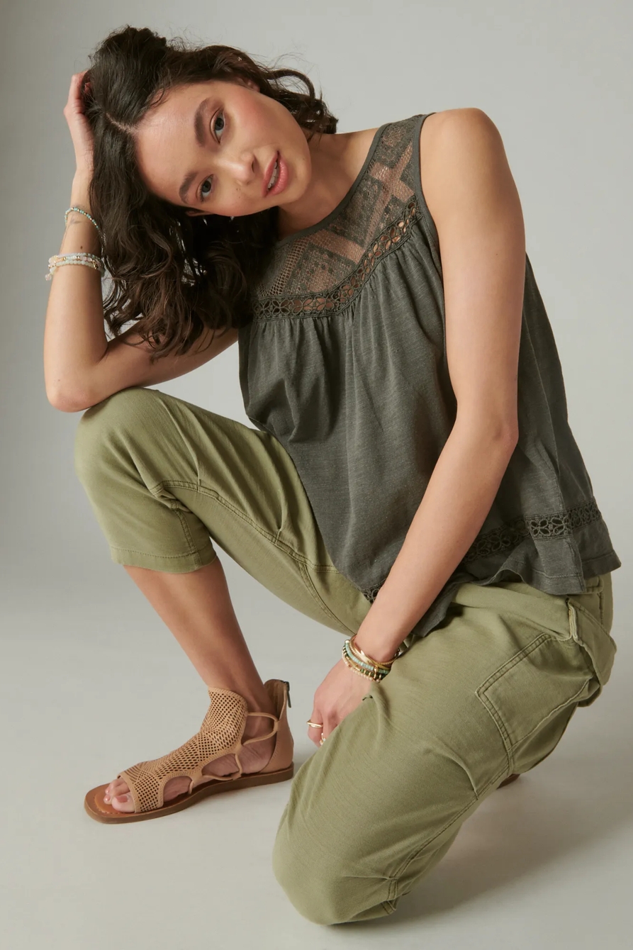 売れ筋商品|||ラッキーブランド カットソー トップス レディース Women's Lace-Trim Tank Top Green Bay LACE TRIM TANK | Lucky Brand