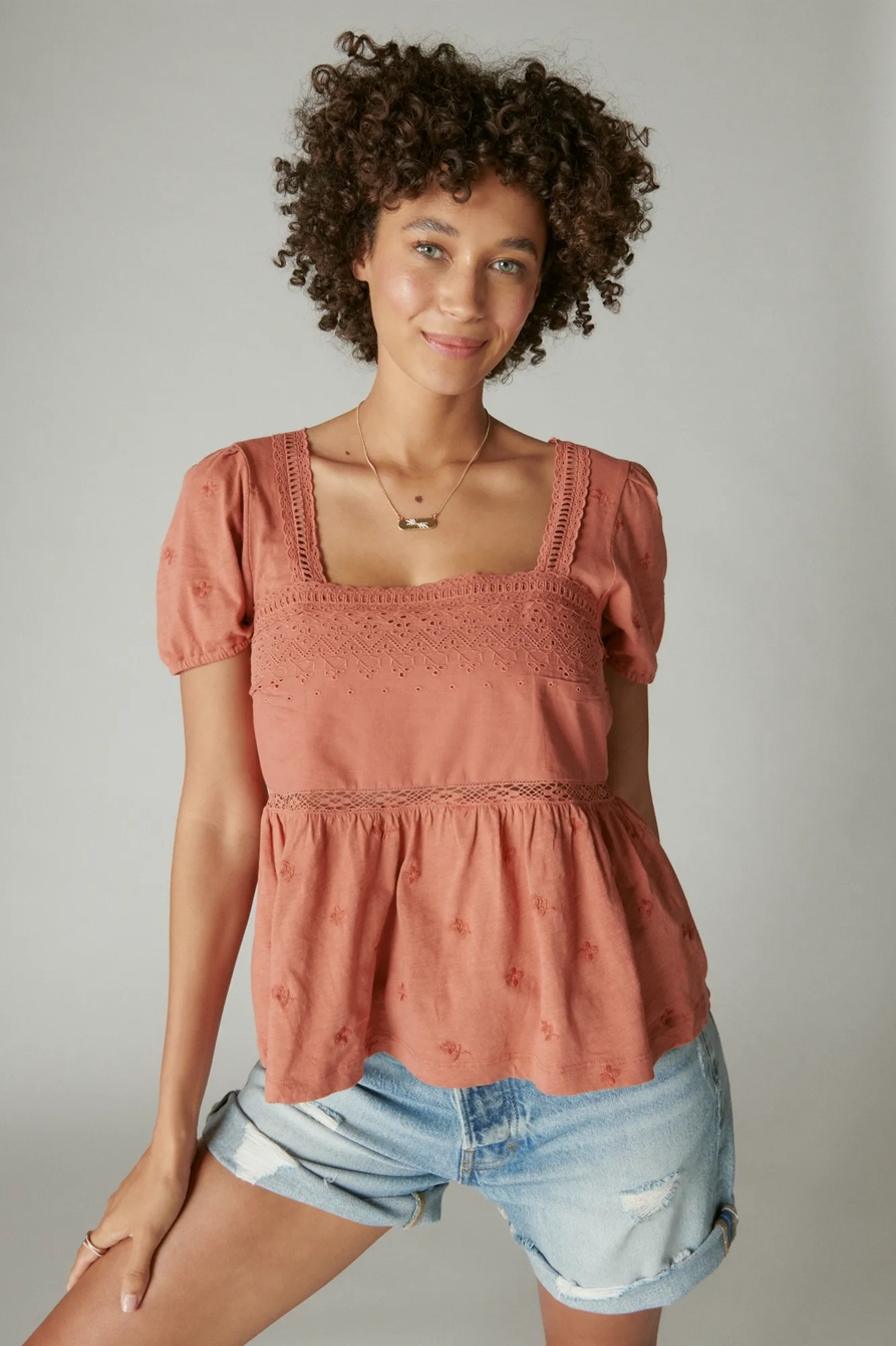 SCHIFFLEY PEPLUM PUFF SLEEVE | Lucky Brand