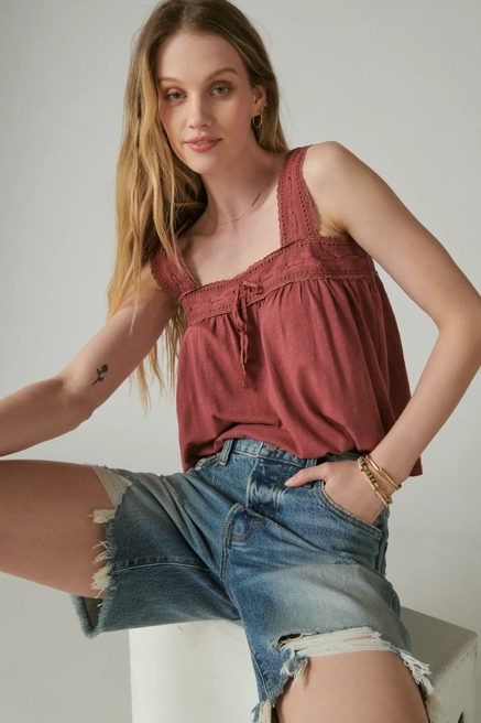 SQUARE NECK LACE TANK, image 1