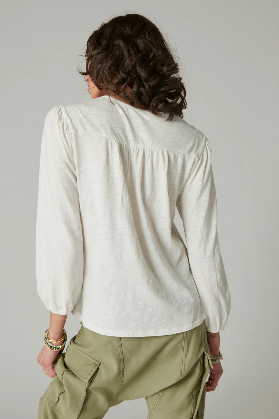 EMBROIDERED V NECK PEASANT TOP, image 4