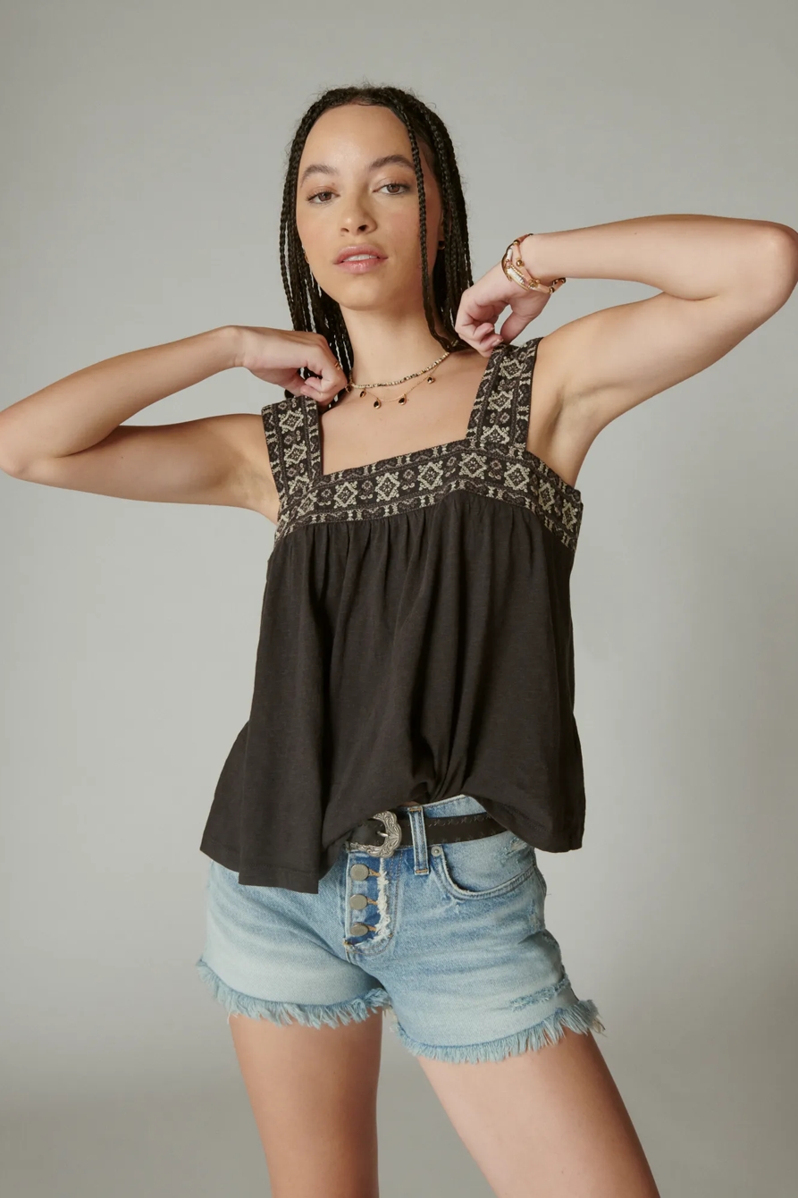 EMBROIDERED SQUARE NECK TANK, image 2