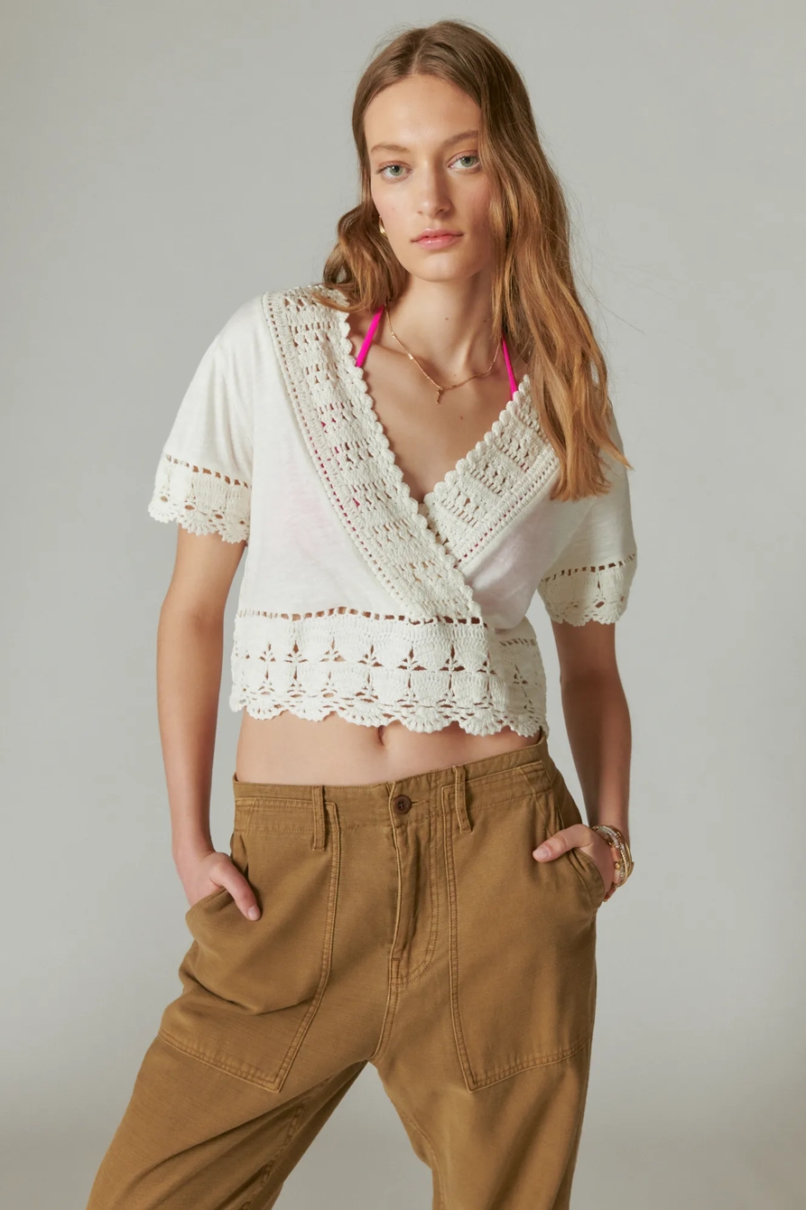 V NECK CROCHET TOP, image 1