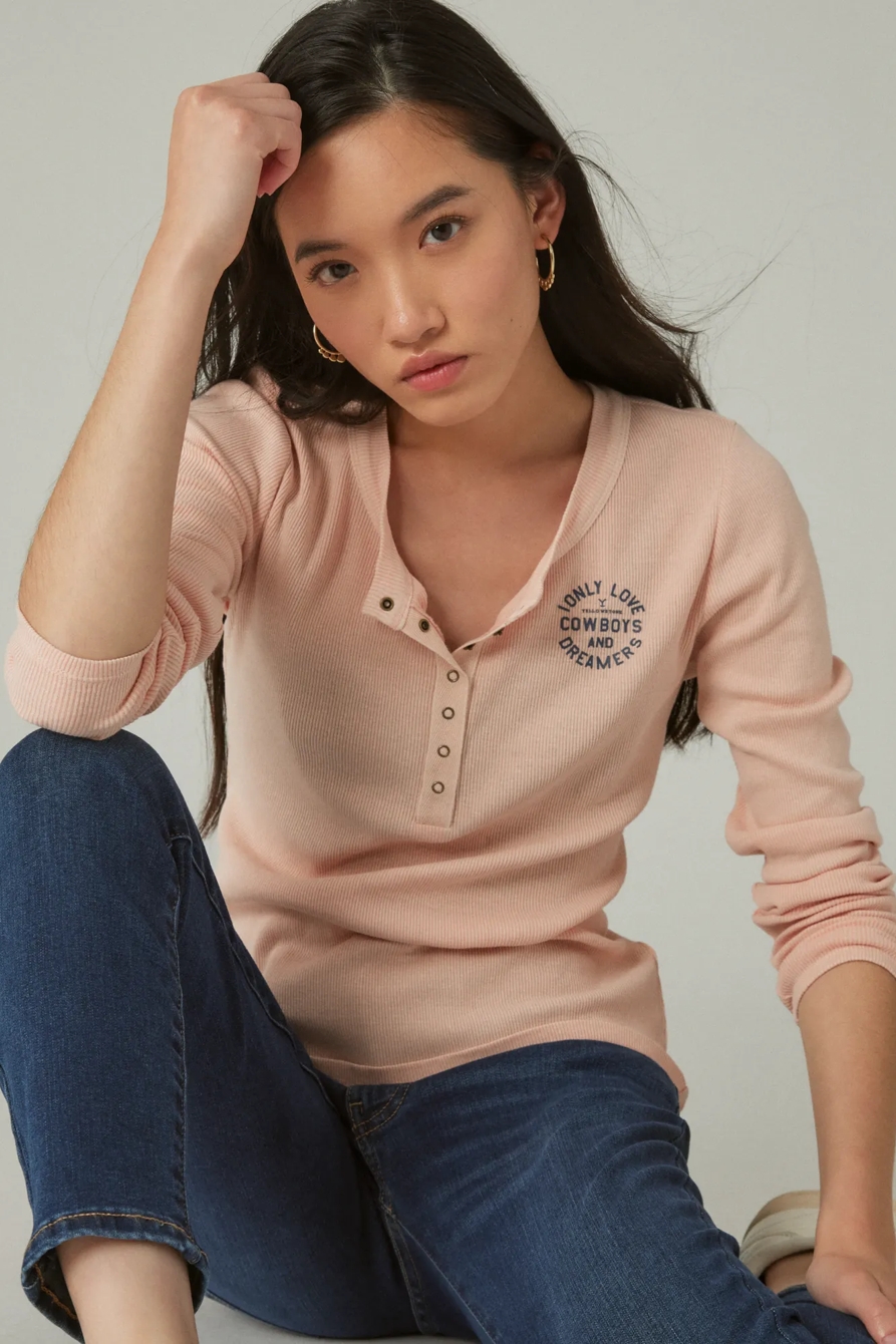 YELLOWSTONE I ONLY LOVE COWBOYS BUTTON HENLEY, image 4
