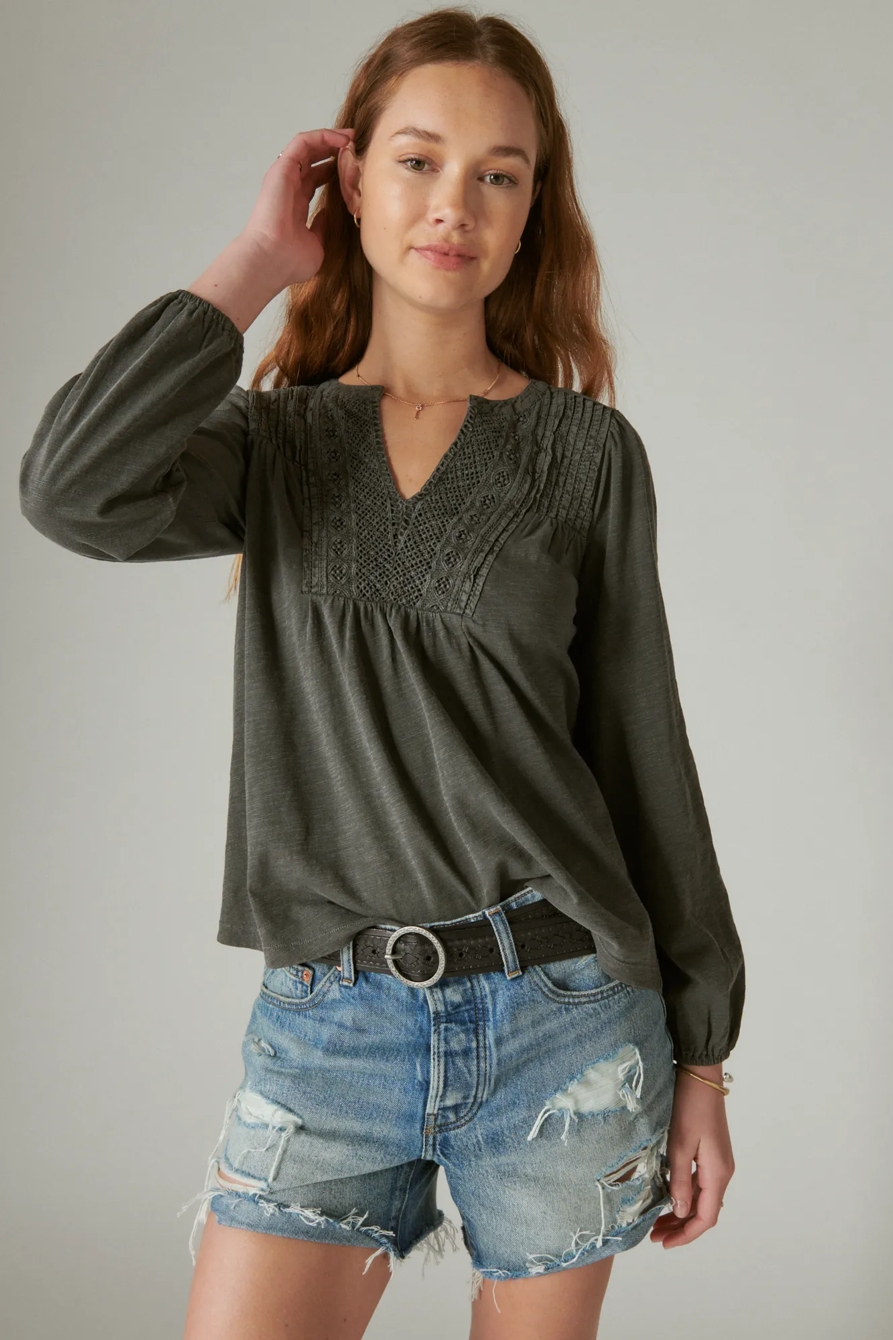 LACE PINTUCK GEO PEASANT TEE, image 2
