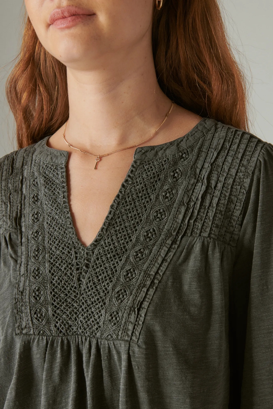 LACE PINTUCK GEO PEASANT TEE, image 4
