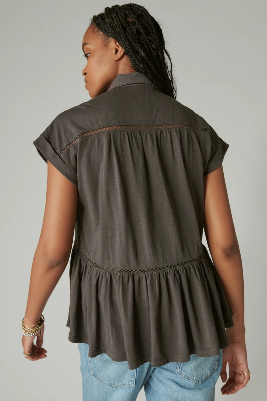 LACE BUTTON THROUGH PEPLUM TOP, image 3