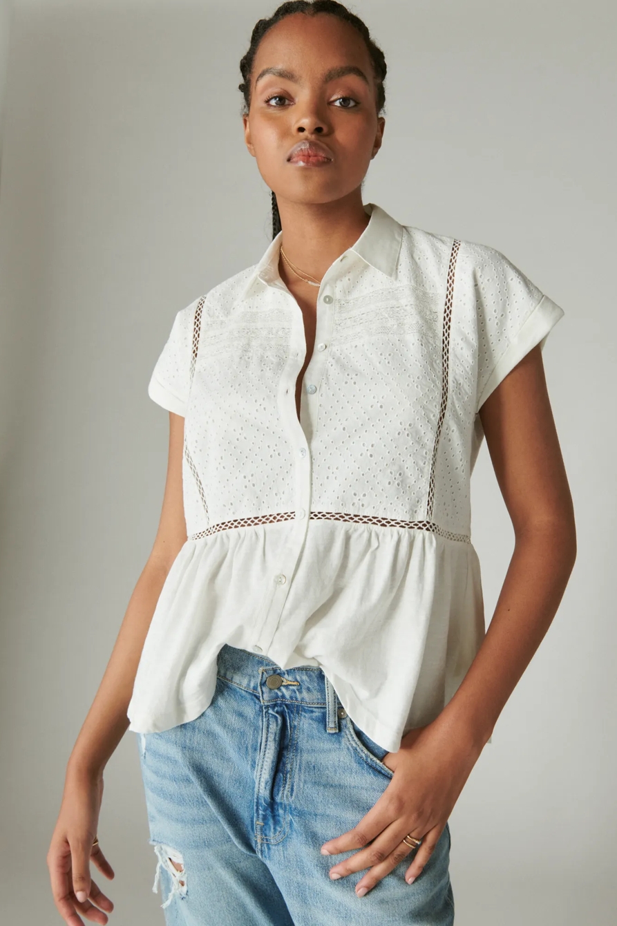 LACE BUTTON THROUGH PEPLUM TOP, image 2