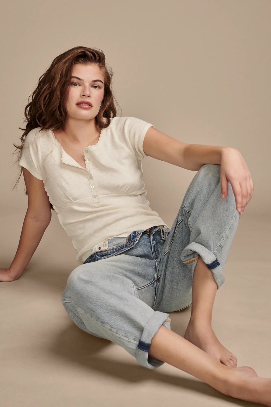 CROCHET TRIM SHORT SLEEVE HENLEY, image 2