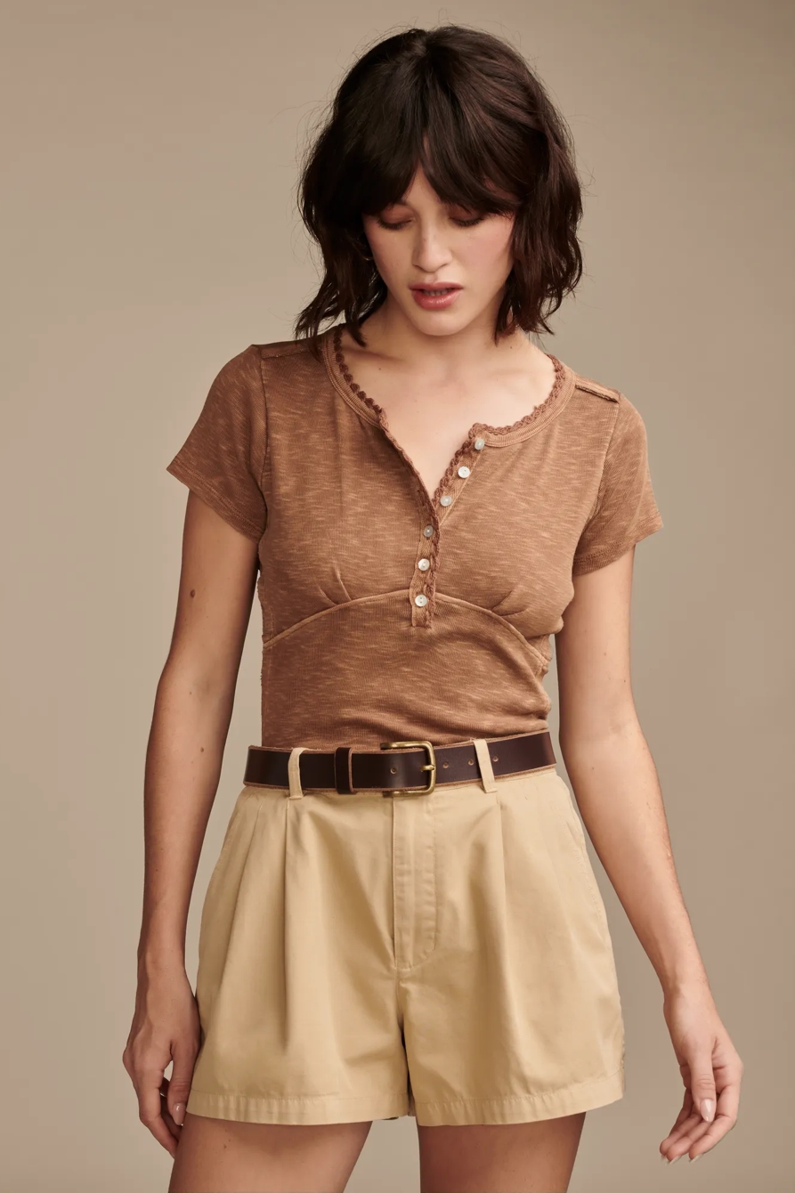 CROCHET TRIM SHORT SLEEVE HENLEY | Lucky Brand