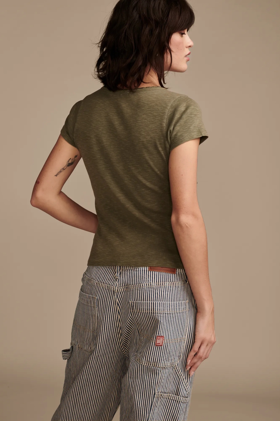 CROCHET TRIM SHORT SLEEVE HENLEY, image 4
