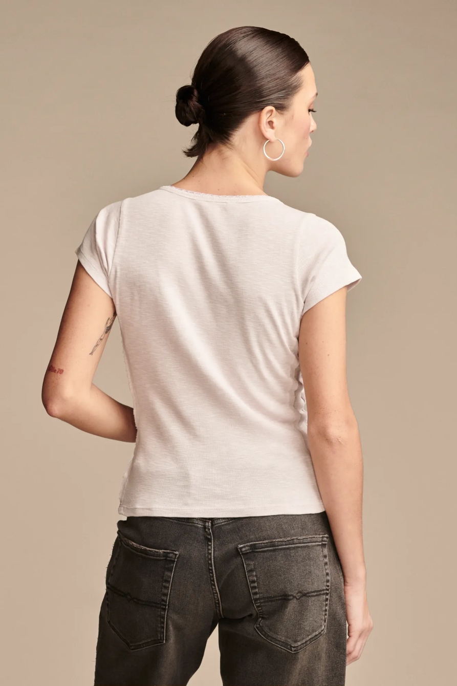 CROCHET TRIM SHORT SLEEVE HENLEY, image 3