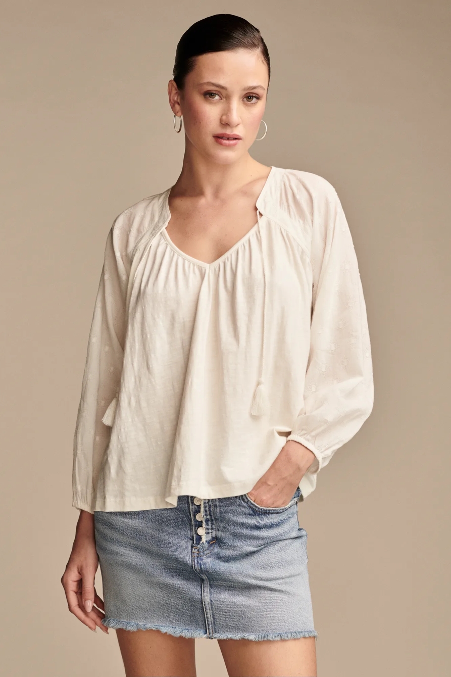 KNIT MIX PEASANT BLOUSE, image 1