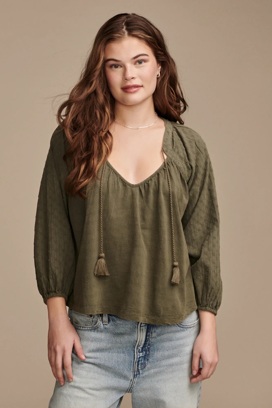 KNIT MIX PEASANT BLOUSE, image 1