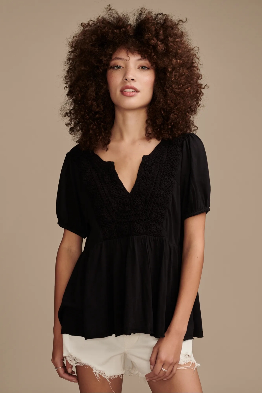 CROCHET YOKE BABYDOLL TOP, image 2