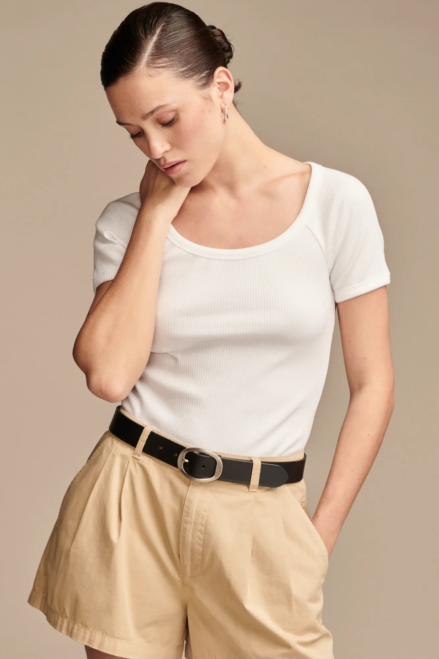 SHORT SLEEVE RIB KNIT TOP, image 1