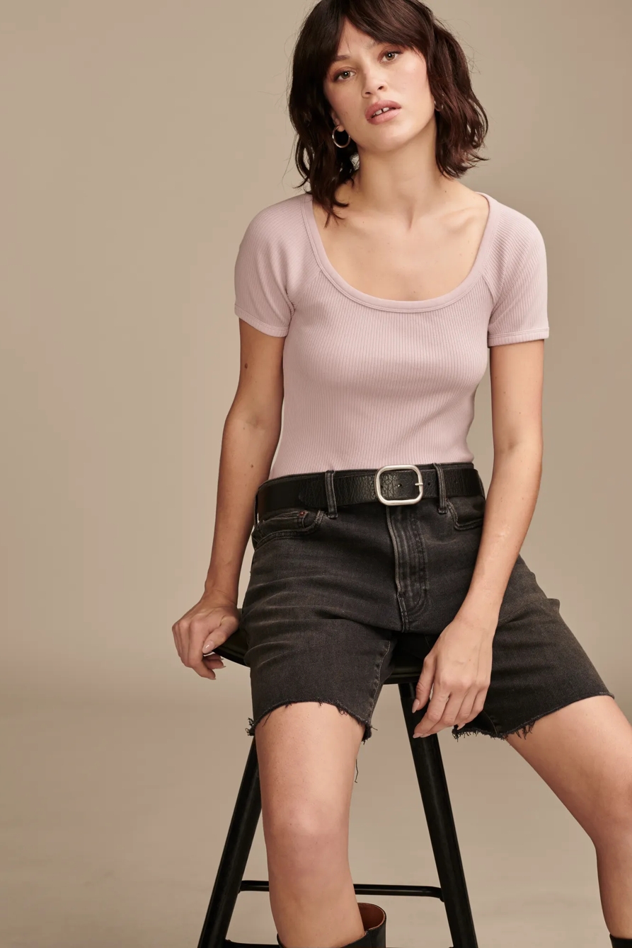 SHORT SLEEVE RIB KNIT TOP, image 1