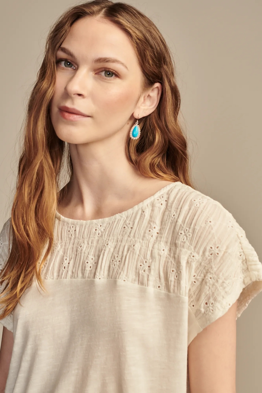 SMOCKED SCHIFFLY MIXED DOLMAN TEE, image 3