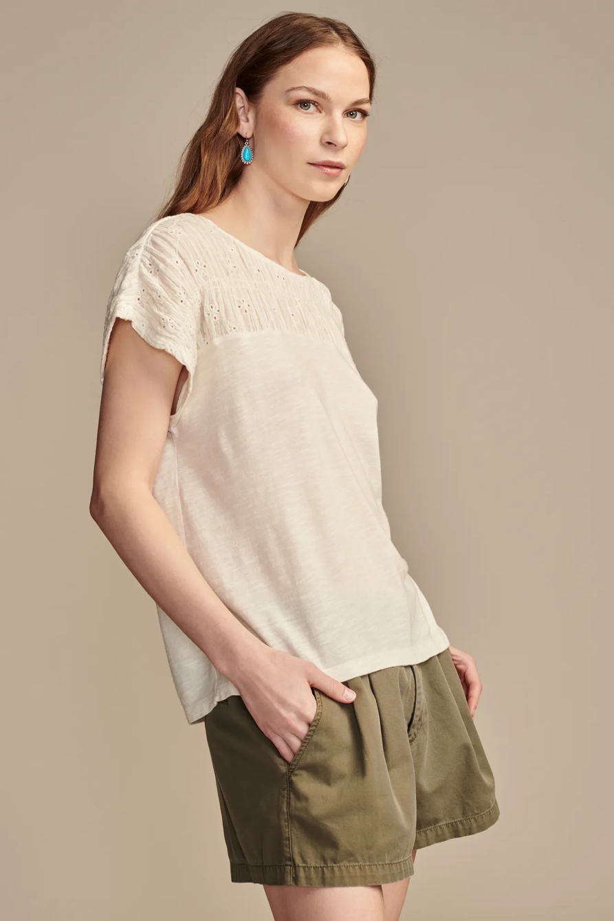 SMOCKED SCHIFFLY MIXED DOLMAN TEE, image 4