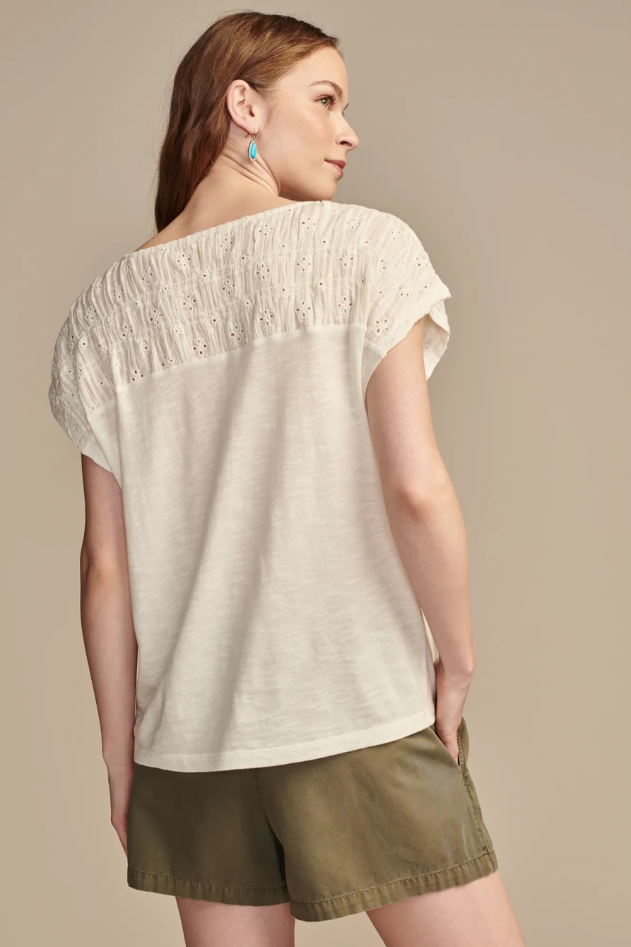 SMOCKED SCHIFFLY MIXED DOLMAN TEE, image 5