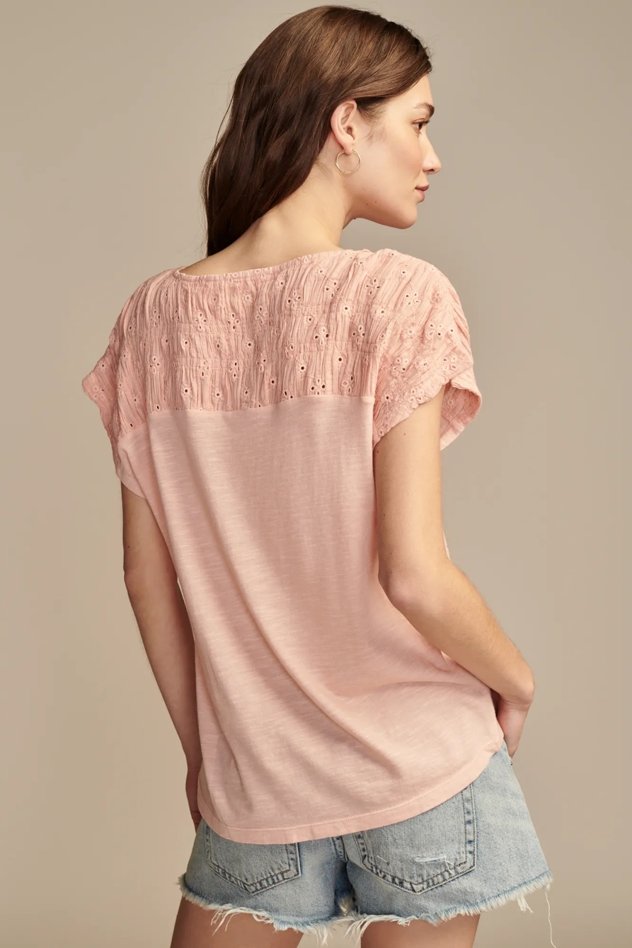 SMOCKED SCHIFFLY MIXED DOLMAN TEE, image 6