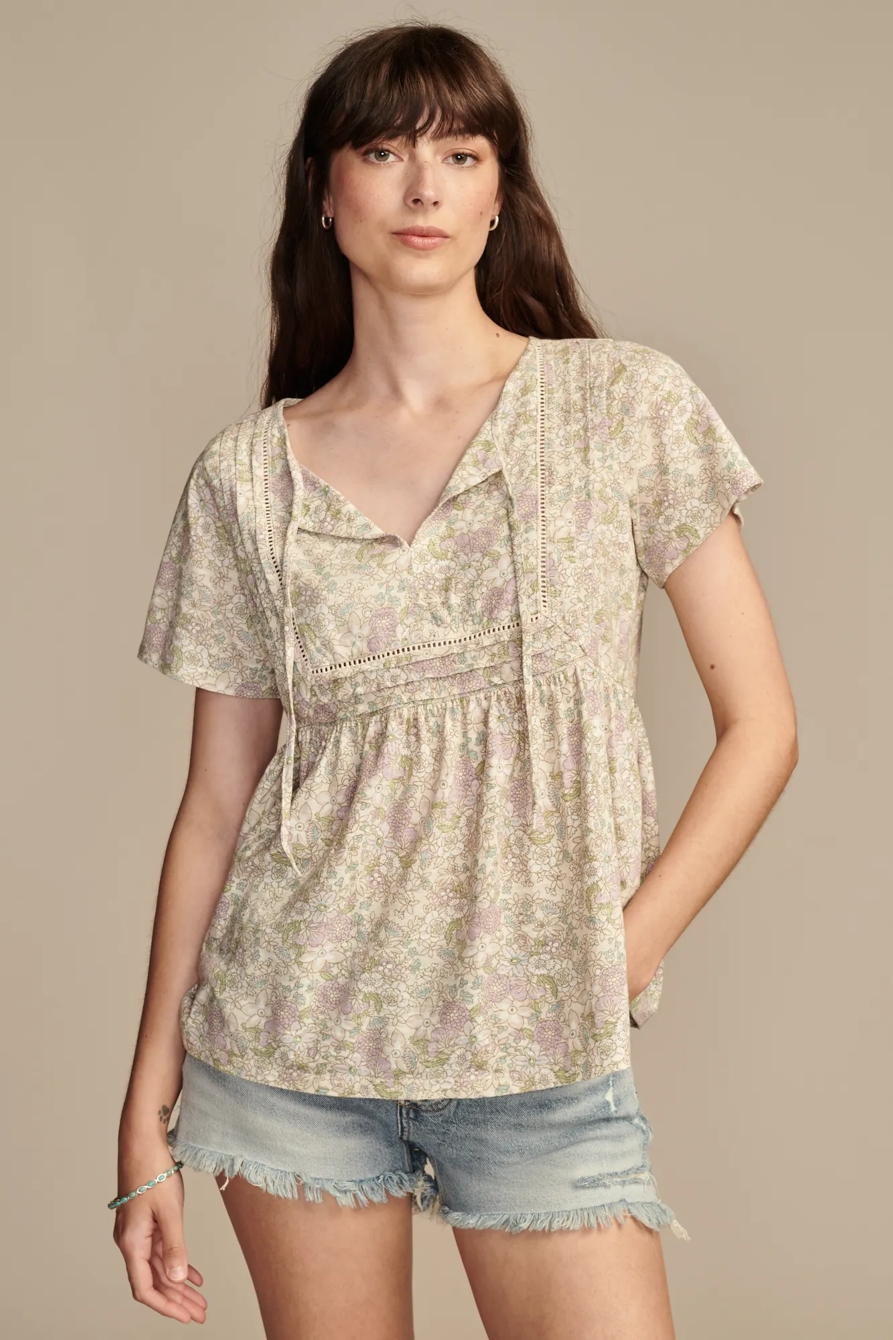 PRINTED PINTUCK YOKE TEE, image 2