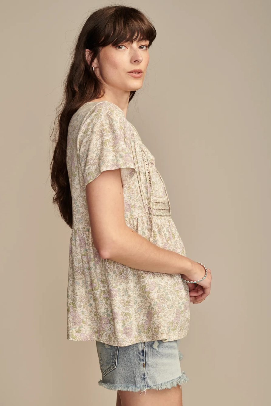 PRINTED PINTUCK YOKE TEE, image 4