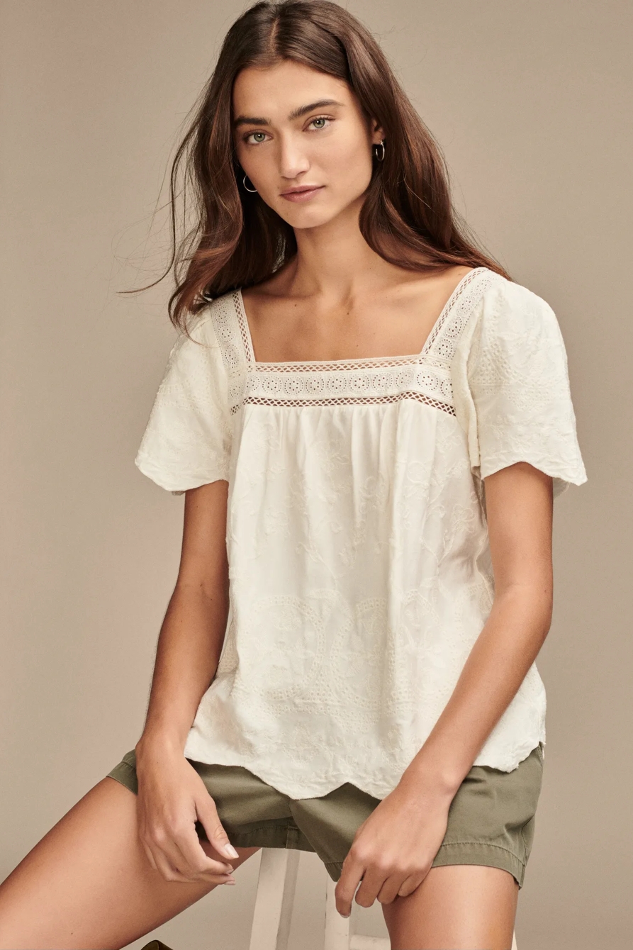 EMBROIDERED FLUTTER SLEEVE TOP, image 1