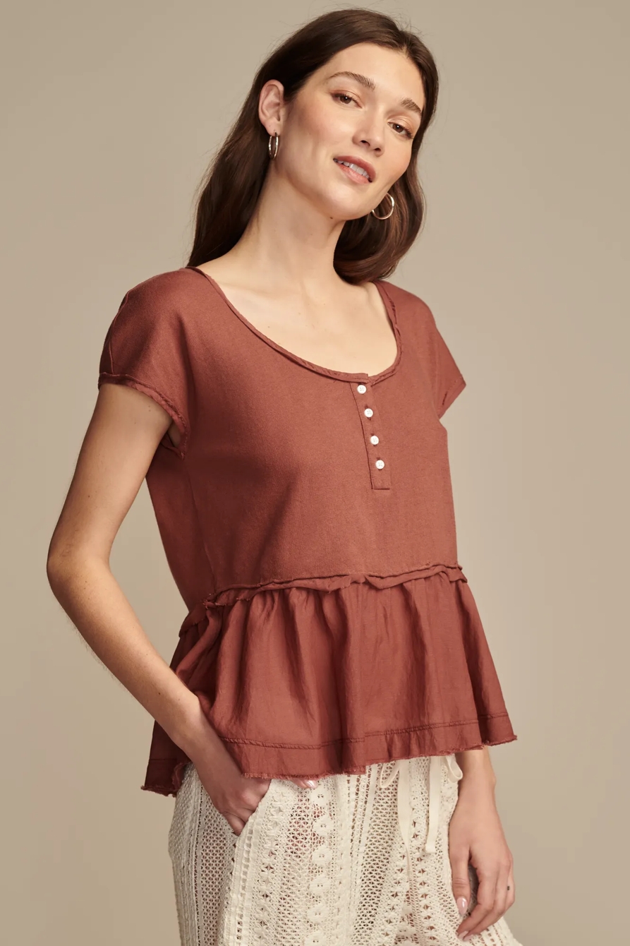 FABRIC MIX SHORT SLEEVE HENLEY, image 3