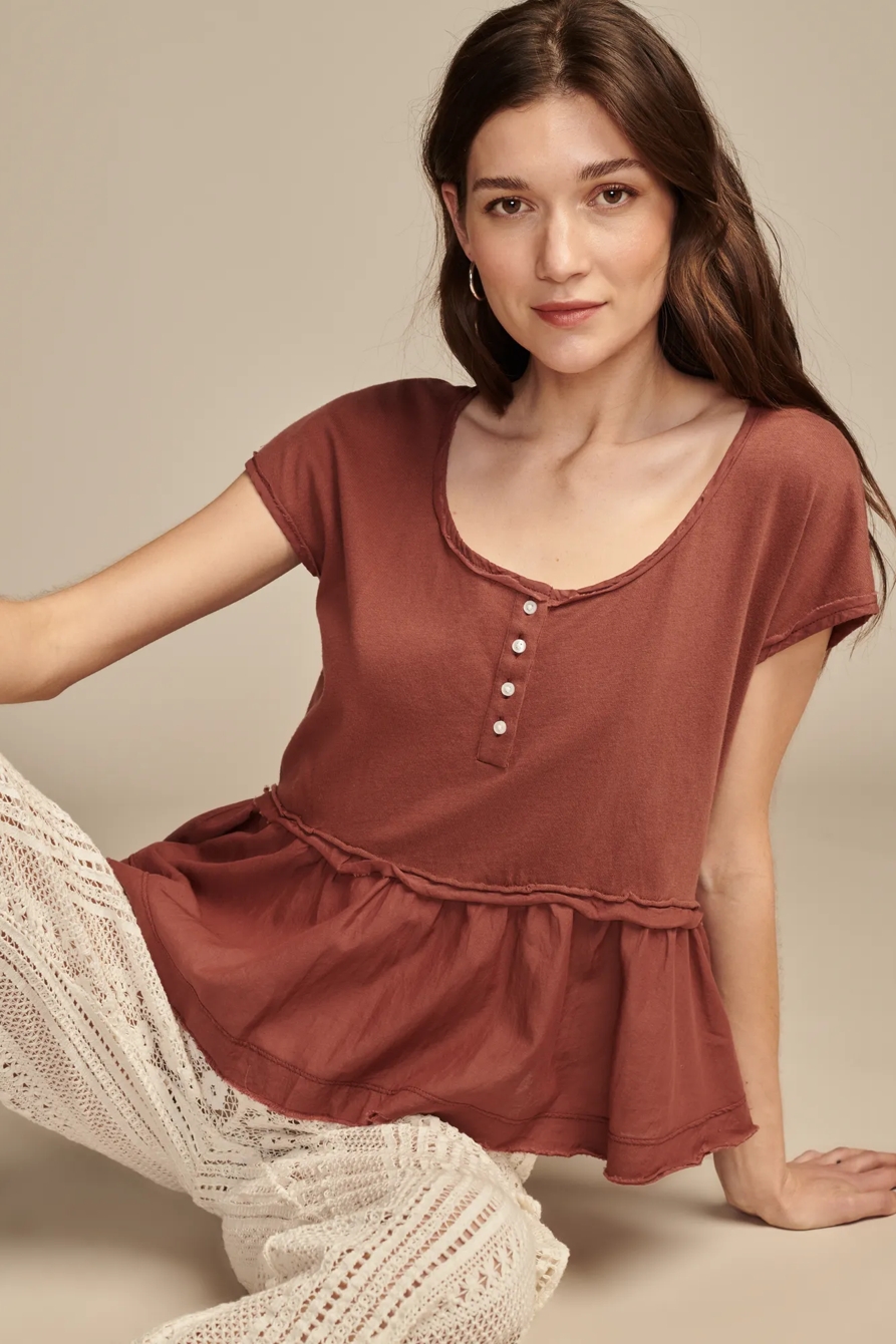 FABRIC MIX SHORT SLEEVE HENLEY, image 5
