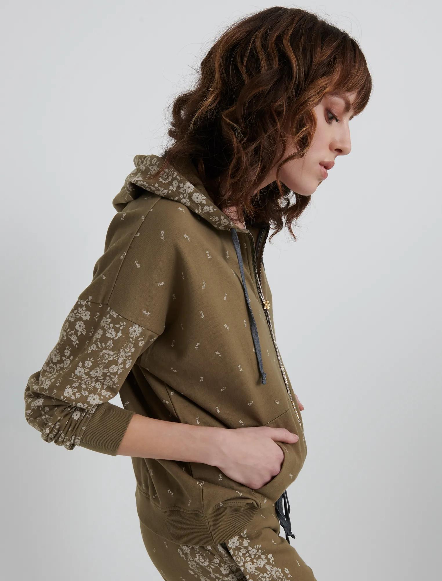 FLORAL PLACED HOODED ZIP UP, image 2