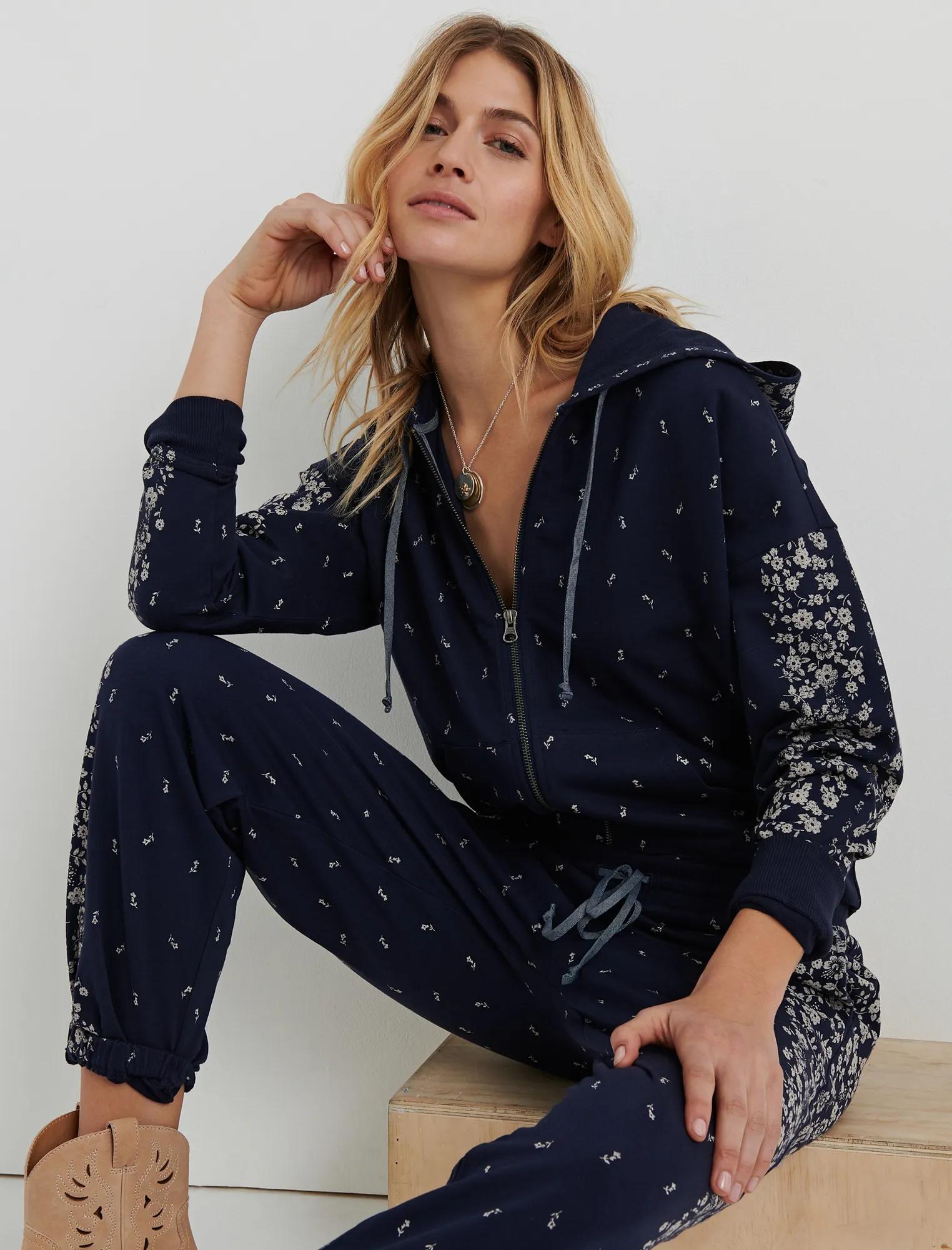 FLORAL PLACED HOODED ZIP UP, image 1