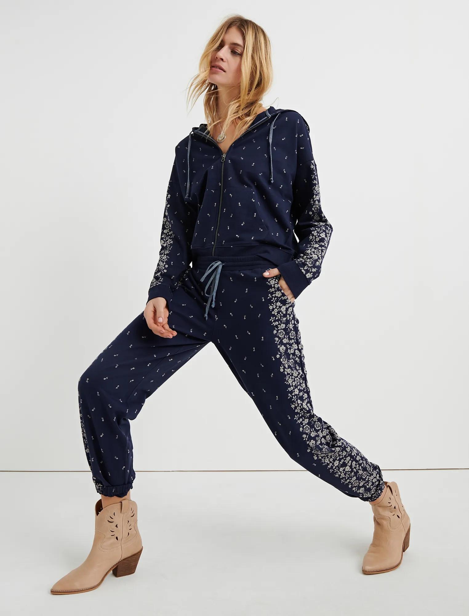 FLORAL PLACED HOODED ZIP UP, image 2