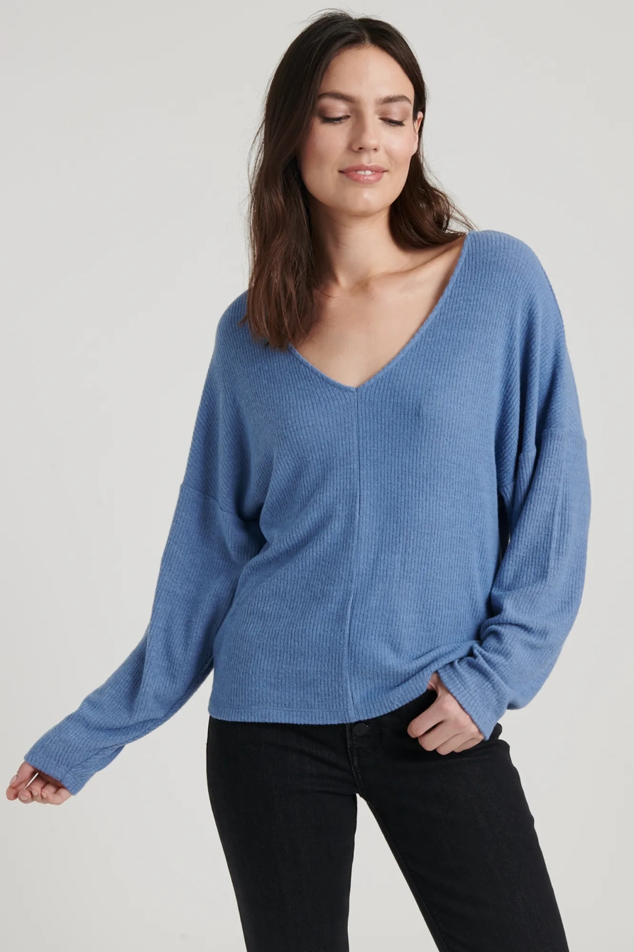 RIBBED V-NECK CLOUD JERSEY TOP, image 1