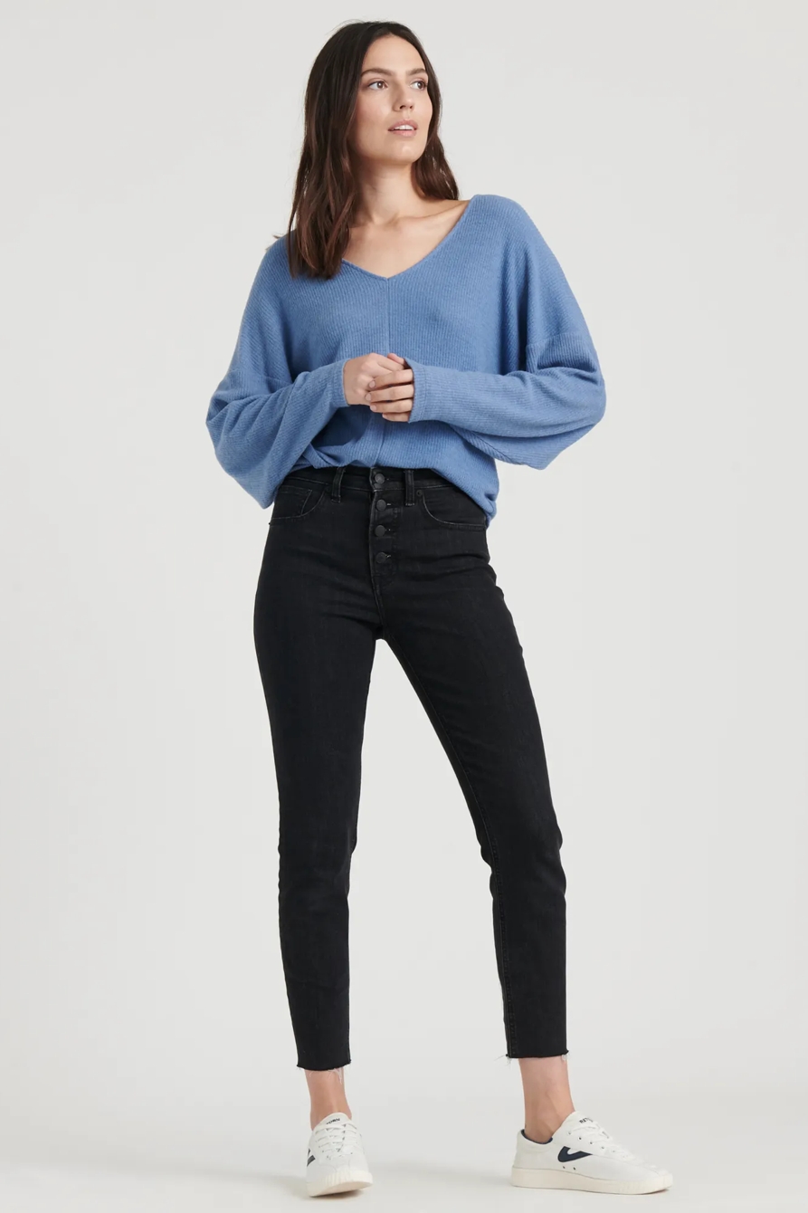 RIBBED V-NECK CLOUD JERSEY TOP, image 2