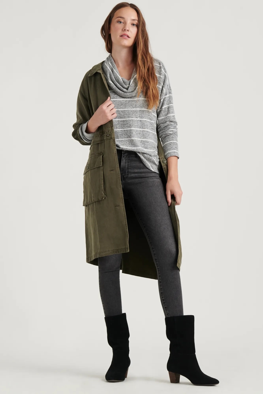 COWL NECK CLOUD JERSEY STRIPE TOP, image 2