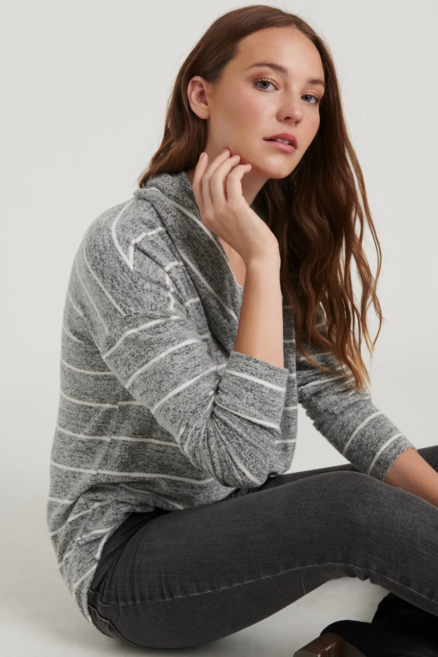 COWL NECK CLOUD JERSEY STRIPE TOP, image 5