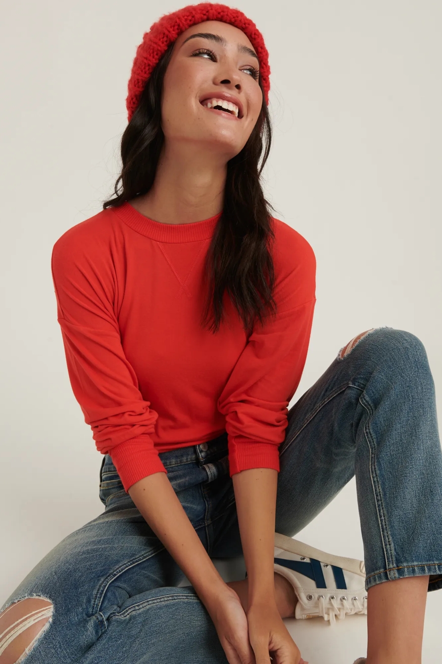 BRUSHED JERSEY V-NECK TOP, image 5