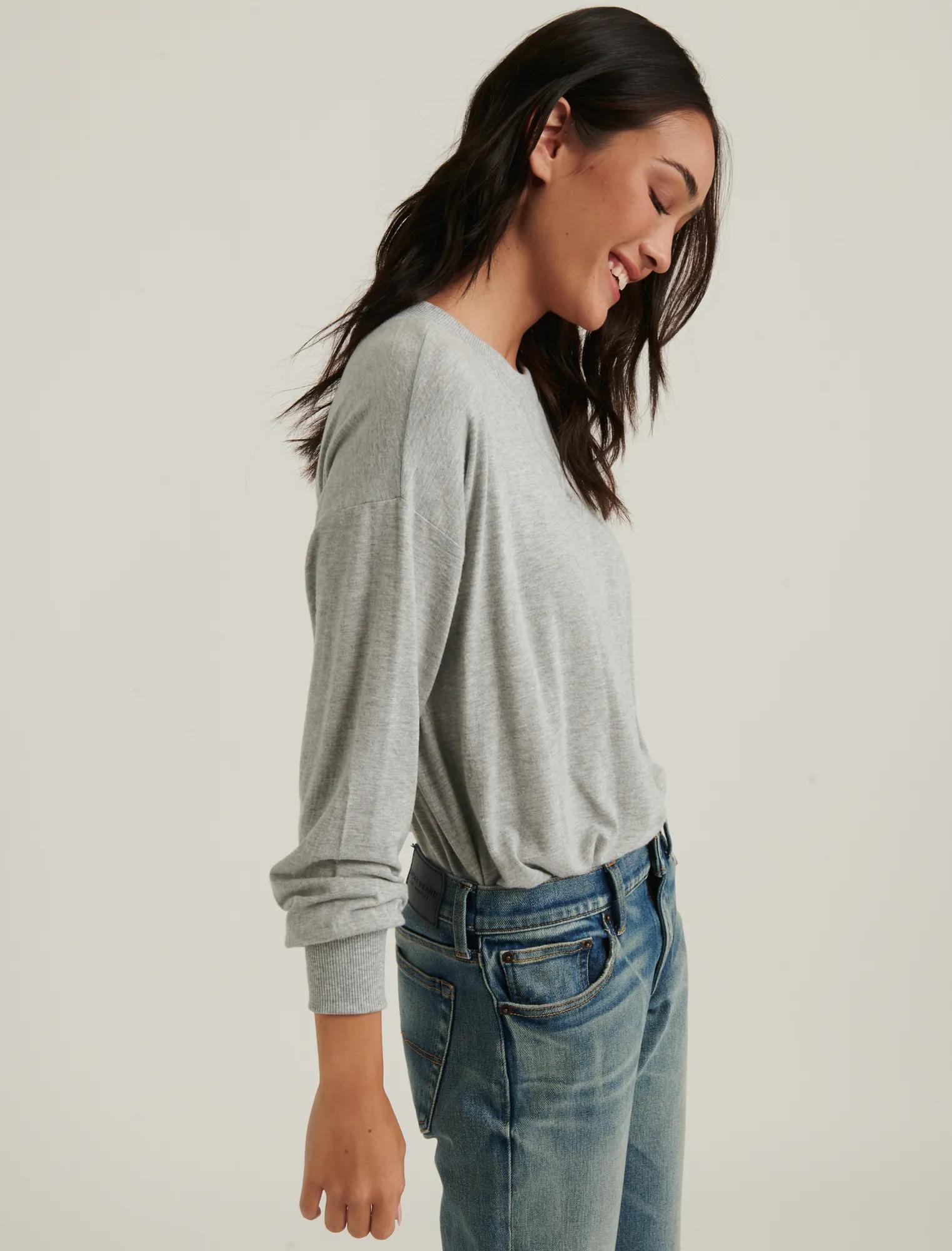BRUSHED JERSEY V-NECK TOP, image 3