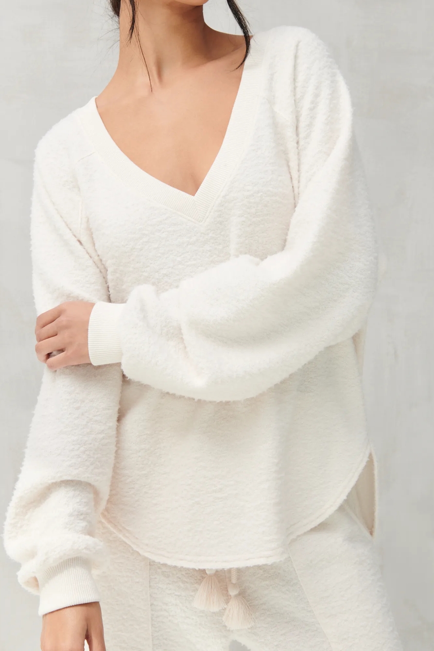 FLEECE V NECK HIGH LOW CREW, image 5