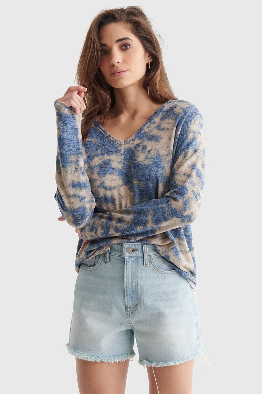 CLOUD JERSEY V-NECK LONG SLEEVE TOP, image 1
