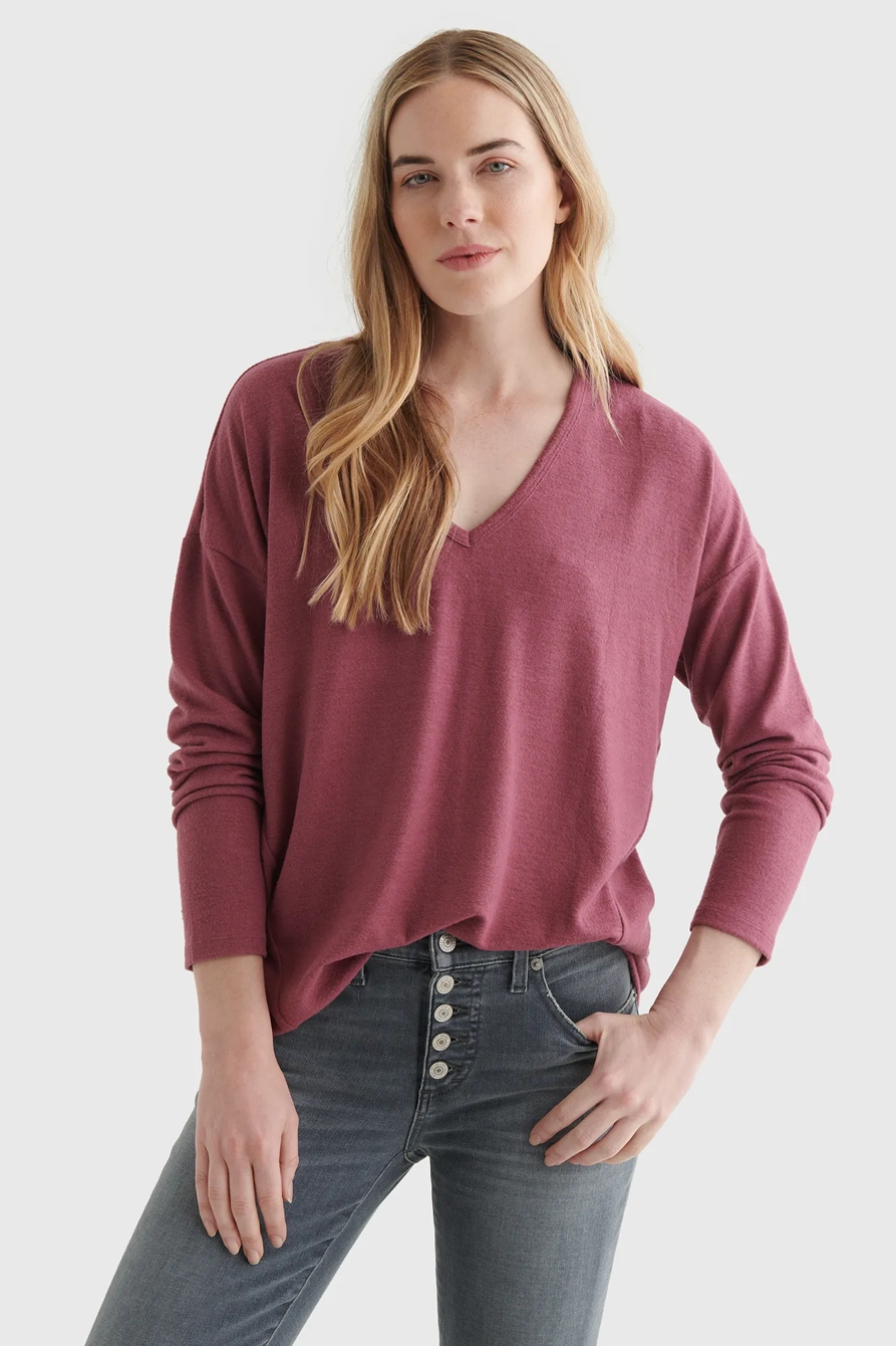 CLOUD JERSEY V-NECK LONG SLEEVE TOP, image 1