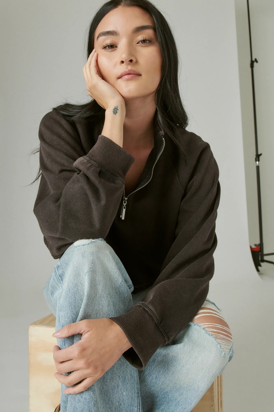 SUEDED FLEECE HALF ZIP, image 6