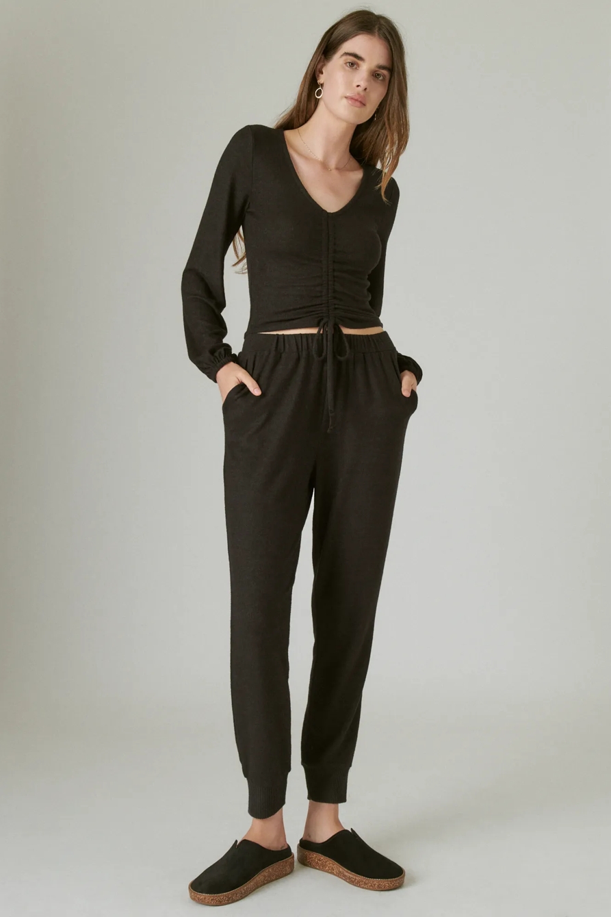 CLOUD JERSEY RIBBED RUCHED TOP, image 2