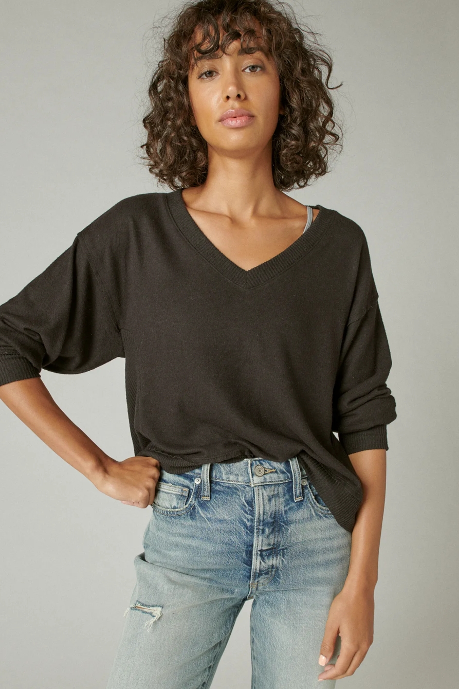 CLOUD JERSEY LONG SLEEVE V NECK TOP, image 1